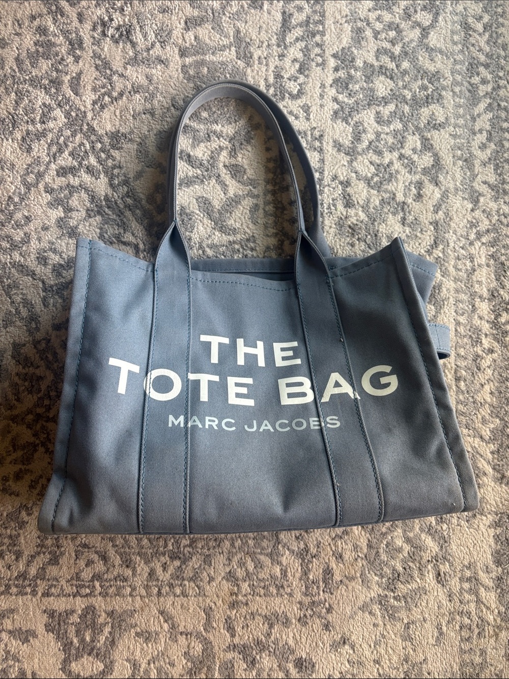 Marc Jacobs Slate Blue Canvas Tote with White Logo